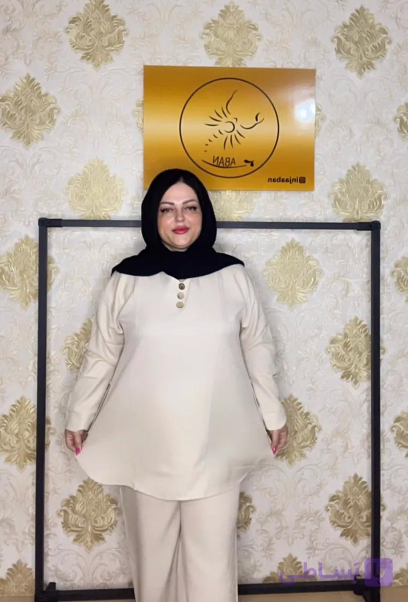 ست مانتو و شلوار سایز بزرگ از جنس لوئیس نما دکمه چوبی بی نهایت خنک