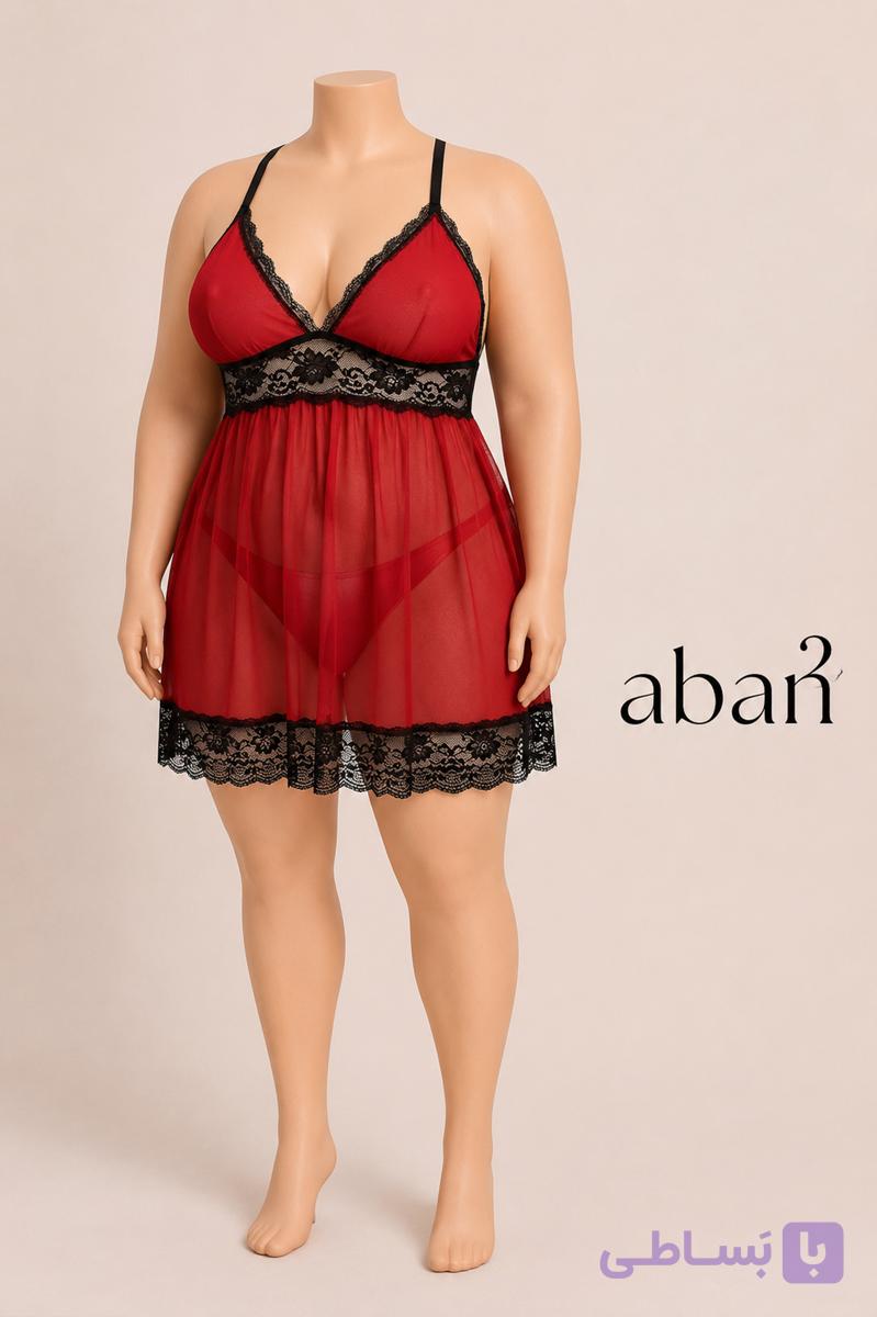 لباس خواب سایز بزرگ قرمز توری برند SHEIN کد 019