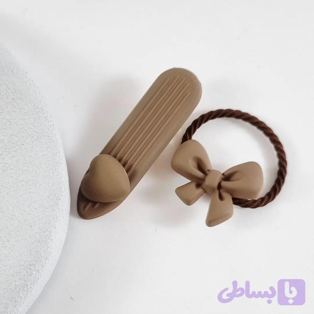 ست کش مو و گیره انبری شمعی مات طرح قلب و پاپیون | دلسامه