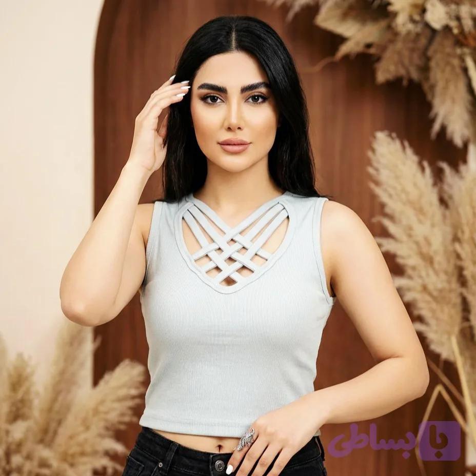 کراپ زنانه یقه حصیری کبریتی مناسب سایز ۳۶ تا ۴۲ با رنگ‌بندی متنوع | دلسامه — تصویر 1
