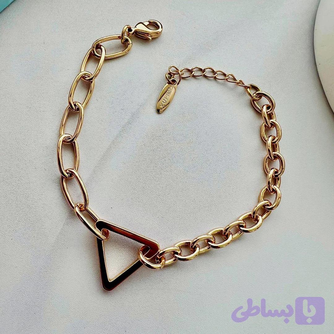 دستبند زنانه ژوپینگ مدل زنجیری با پلاک هندسی طراحی ظریف | دلسامه — تصویر 1