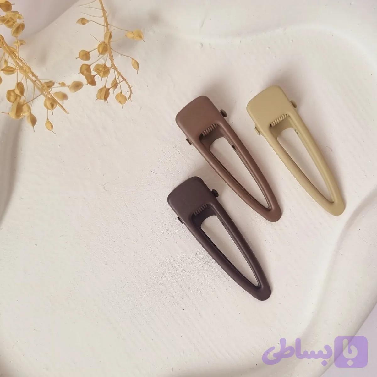 گیره مو سه عددی فلزی مات در رنگ‌های نود