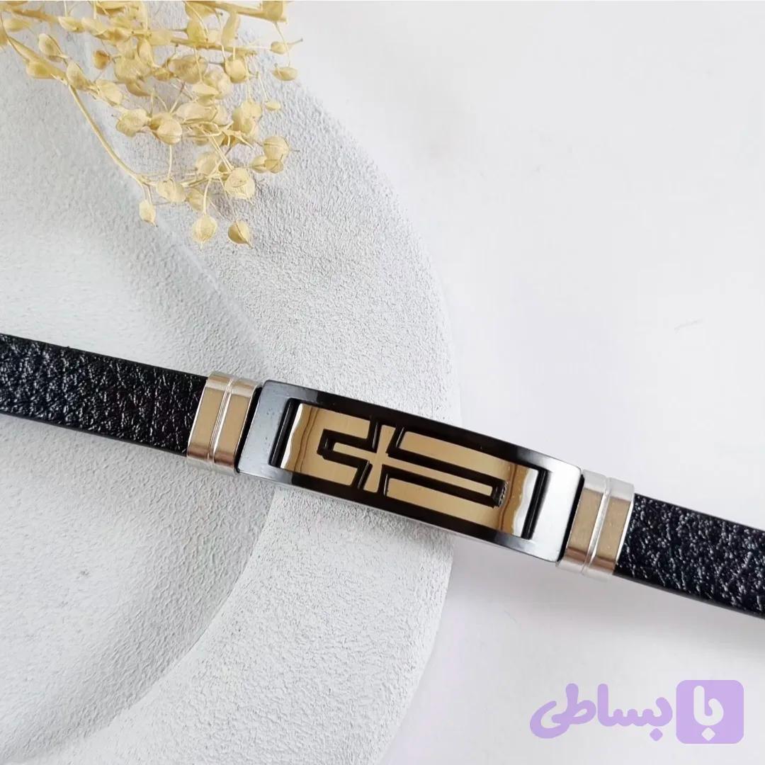 دستبند چرمی مردانه مینیمال اسپرت با یراق استیل | دلسامه — تصویر 1