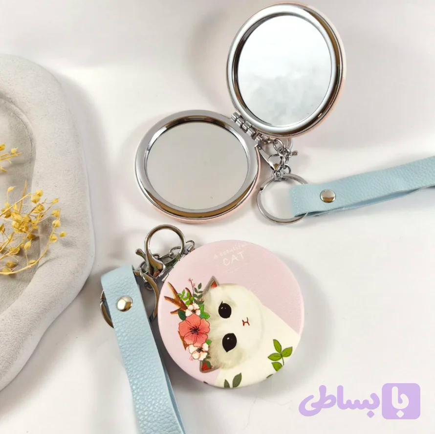 آینه جیبی دوطرفه بزرگنمایی دار با بند چرمی مناسب کیف | دلسامه — تصویر 1