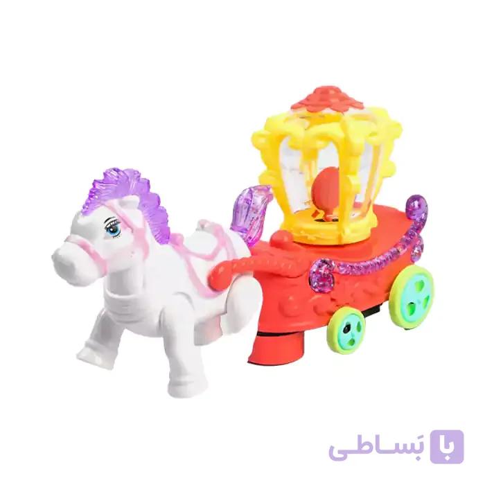 اسباب بازی اسب موزیکال همراه با کالسکه