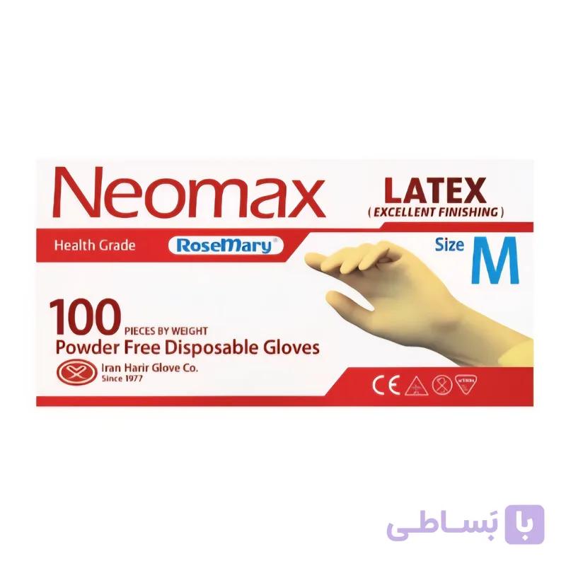 دستکش لاتکس غیر پودری حریر مدل نئومکس سایز متوسط (M) بسته ۱۰۰ عددی — تصویر 1