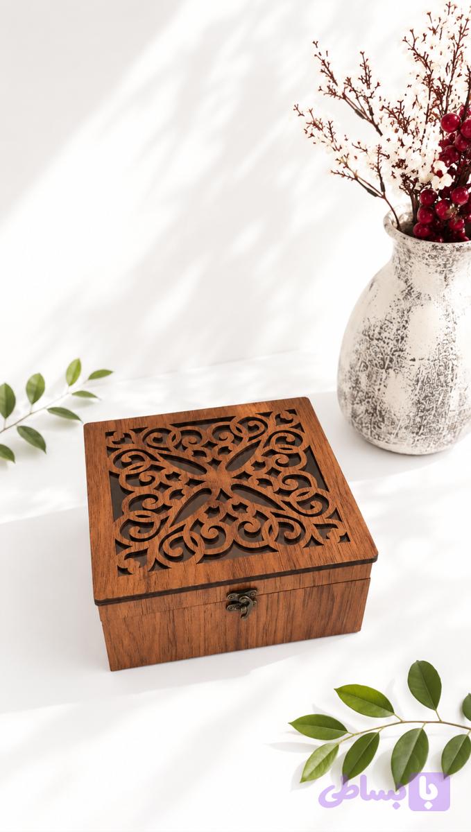 باکس چوبی آجیل و خشکبار گیفتانه طرح لادن(فندقی)