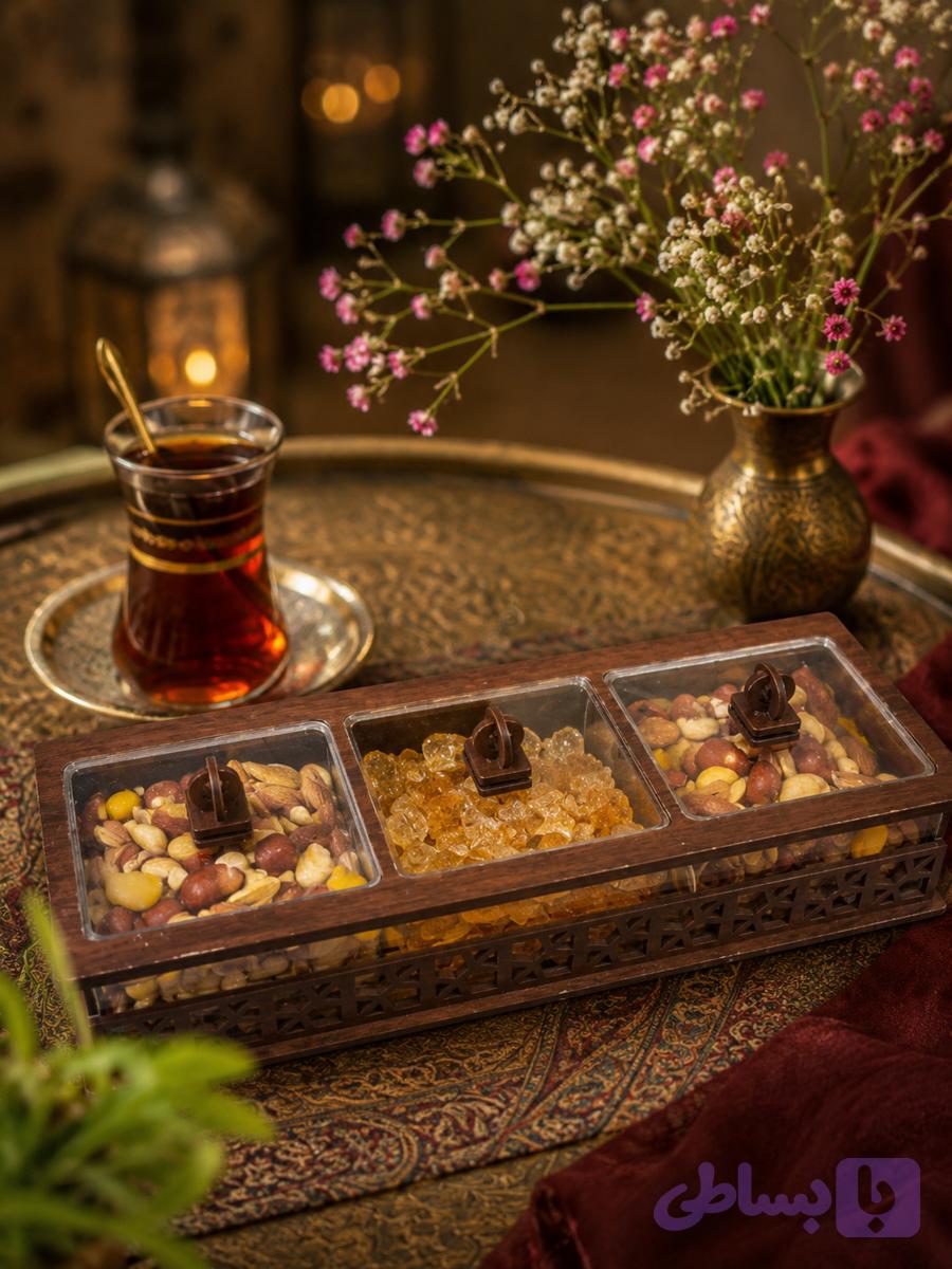 باکس چوبی آجیل و خشکبارگیفتانه مدل دایموند(گردویی)