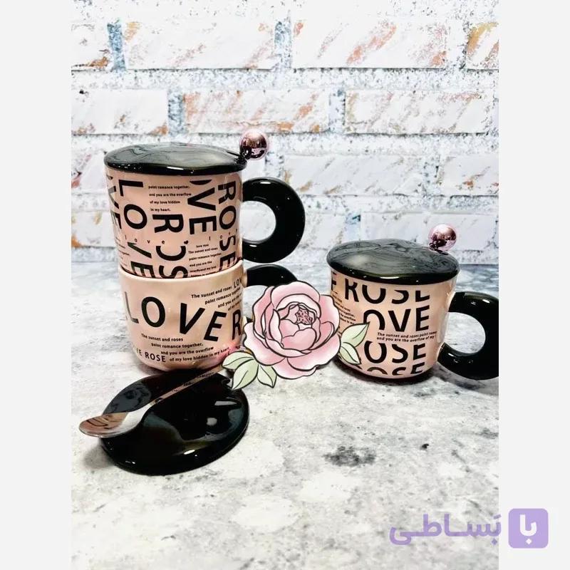 ماگ قاشق دار سرامیکی صورتی rose