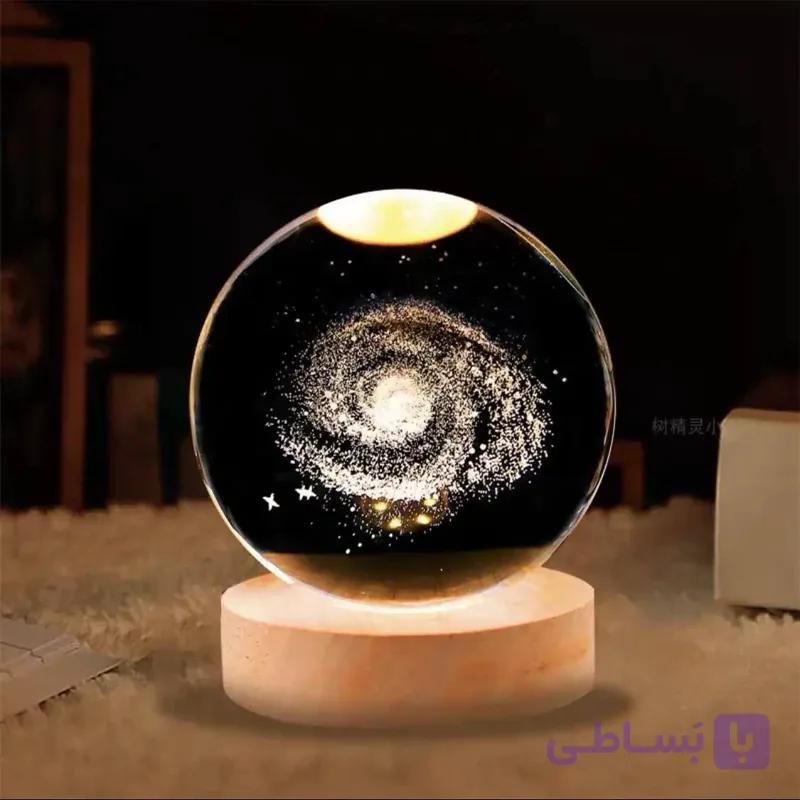 گوی کریستالی چراغدار پایه چوبی شیشه ای بزرگ