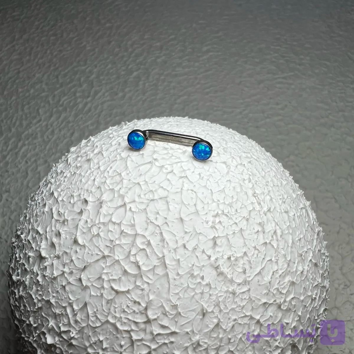 پیرسینگ سارفیس تیتانیوم سنگ اوپال آبی طول پایه 15mm کد 815 — تصویر 1