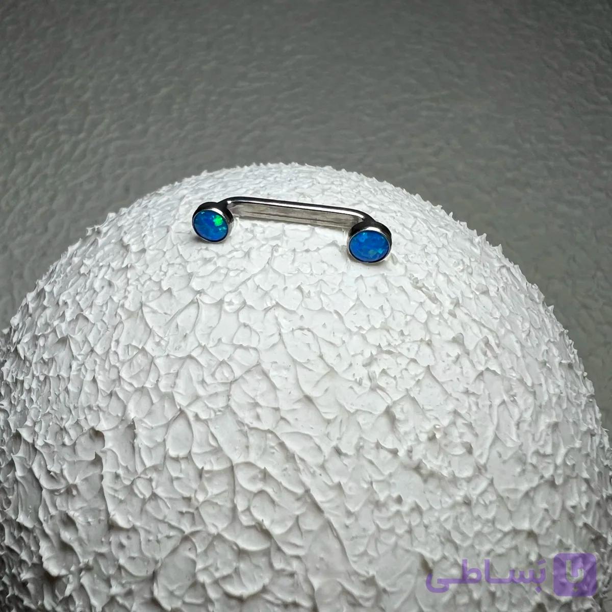 پیرسینگ سارفیس تیتانیوم سنگ اوپال آبی طول پایه 17mm کد 814 — تصویر 1