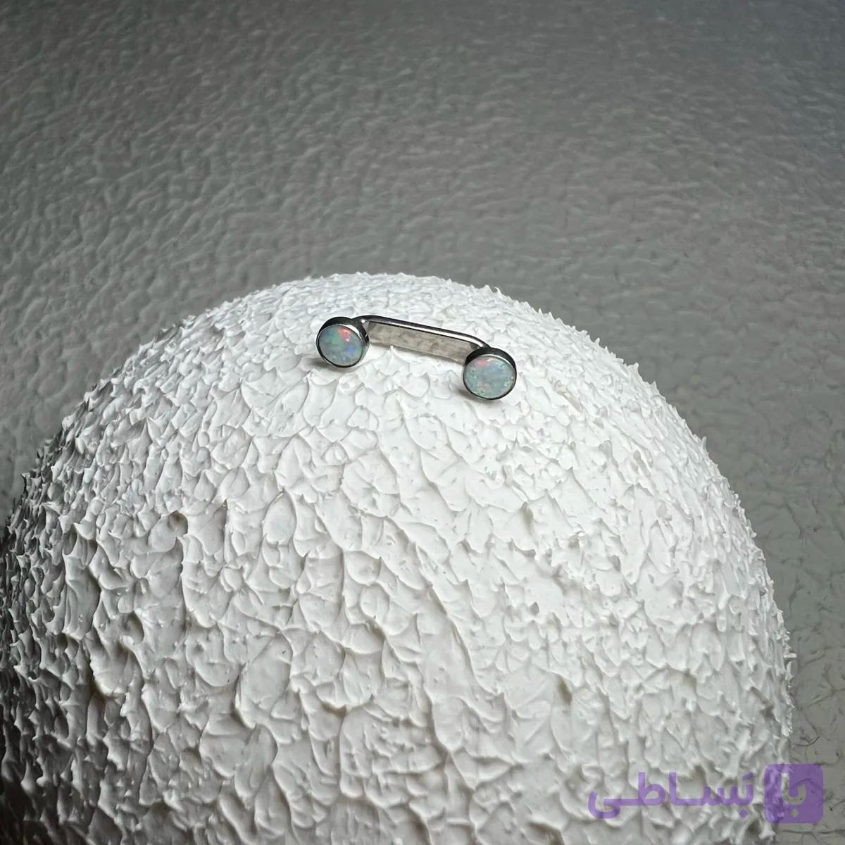 پیرسینگ سارفیس تیتانیوم سنگ اوپال آبی طول پایه 13mm کد 816
