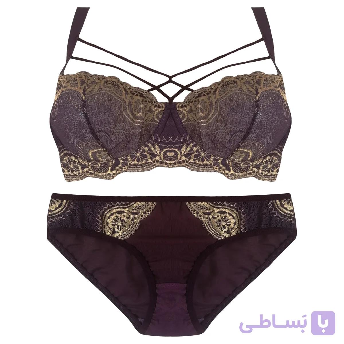 ست شورت و سوتین دانتل بنفش طرح دار کد 924