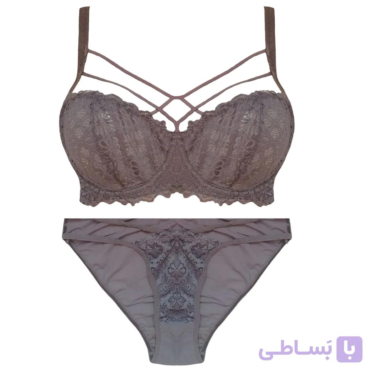 ست شورت و سوتین دانتل هارنس دار طوسی کد 630 — تصویر 1