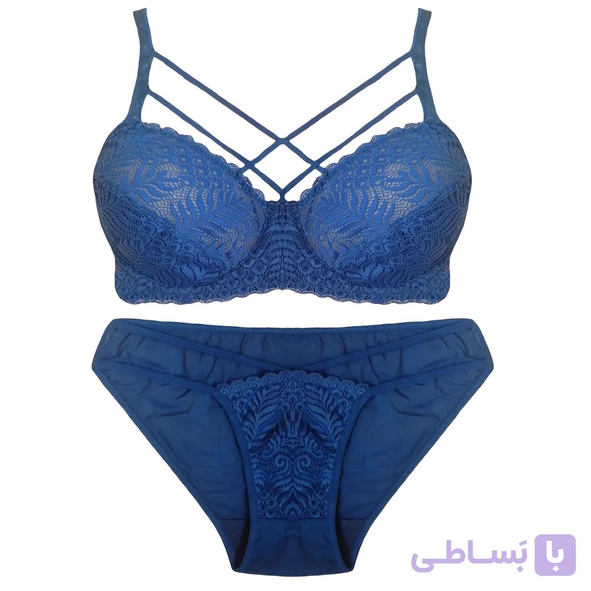 ست شورت و سوتین دانتل فنردار آبی کد 892 — تصویر 1