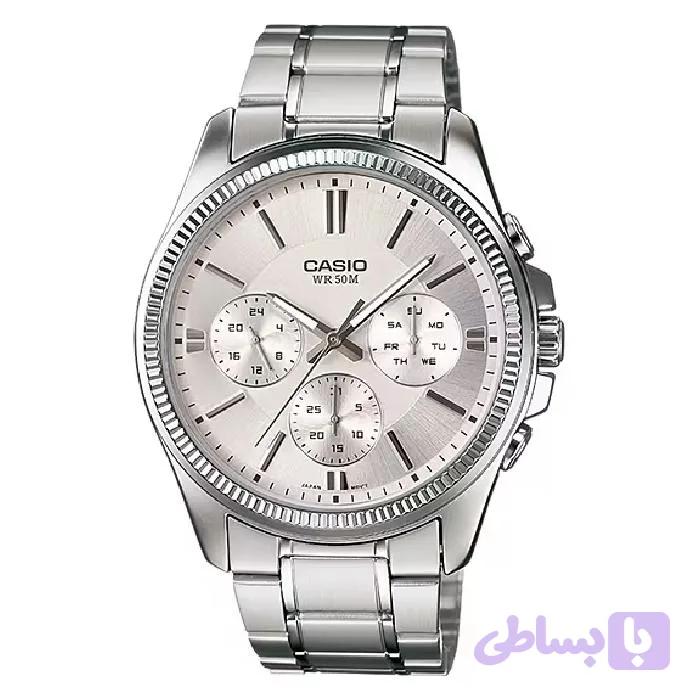 ساعت مچی مردانه Casio مدل MTP-1375D-7AVDF | بند استیل نقره‌ای با صفحه سیلور| سه موتور فعال