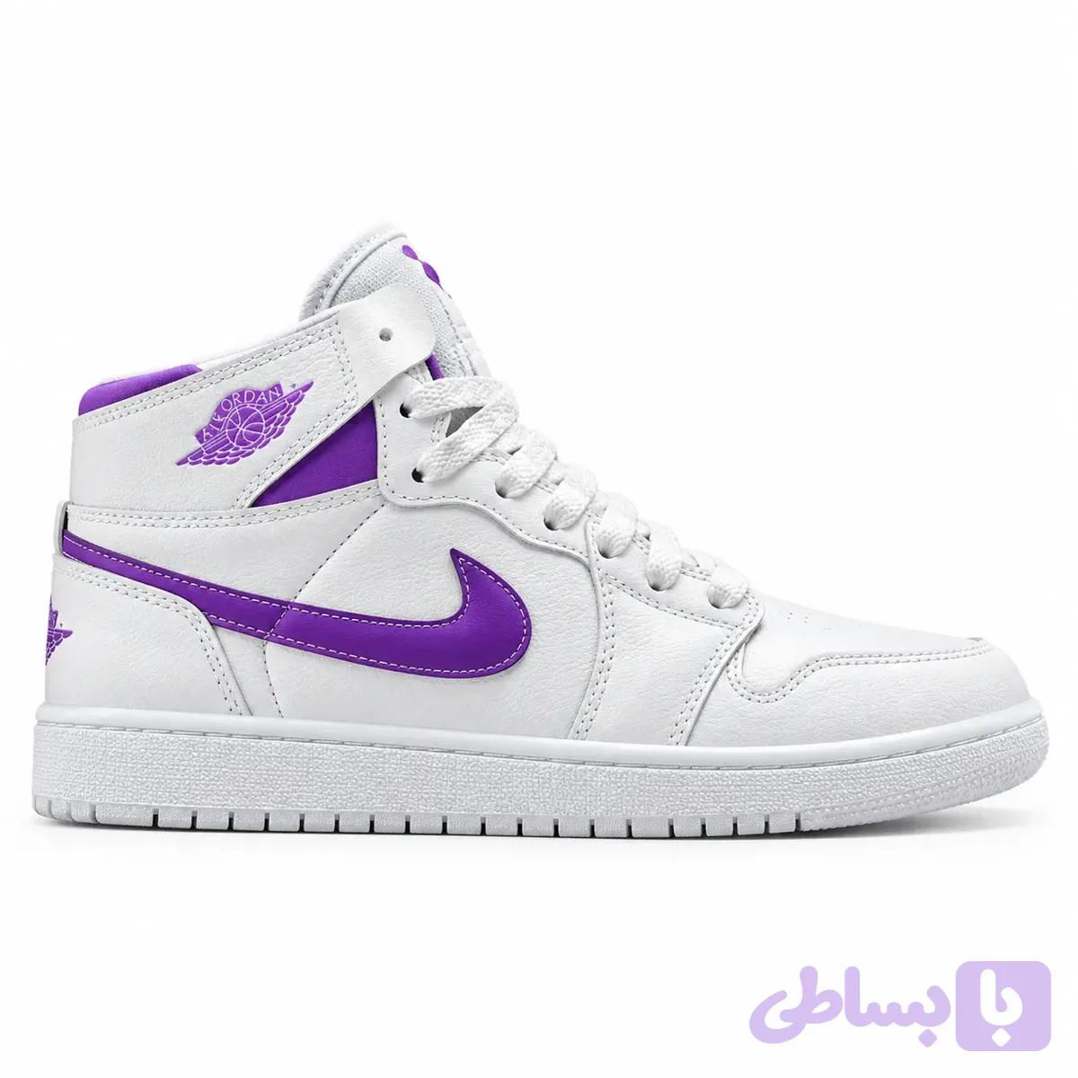 کتونی نایک جردن 1 ساقدار سفید بنفش (خط یاسی) سایز 37 تا 40 | Nike Jordan 1 PURPLE