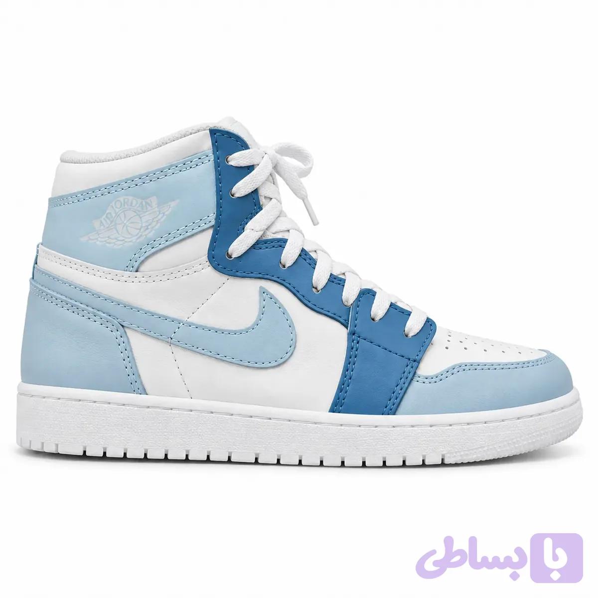 کتونی نایک جردن 1 ساقدار سفید آبی آسمانی سایز 37 تا 40 | Nike Jordan 1 white blue Light