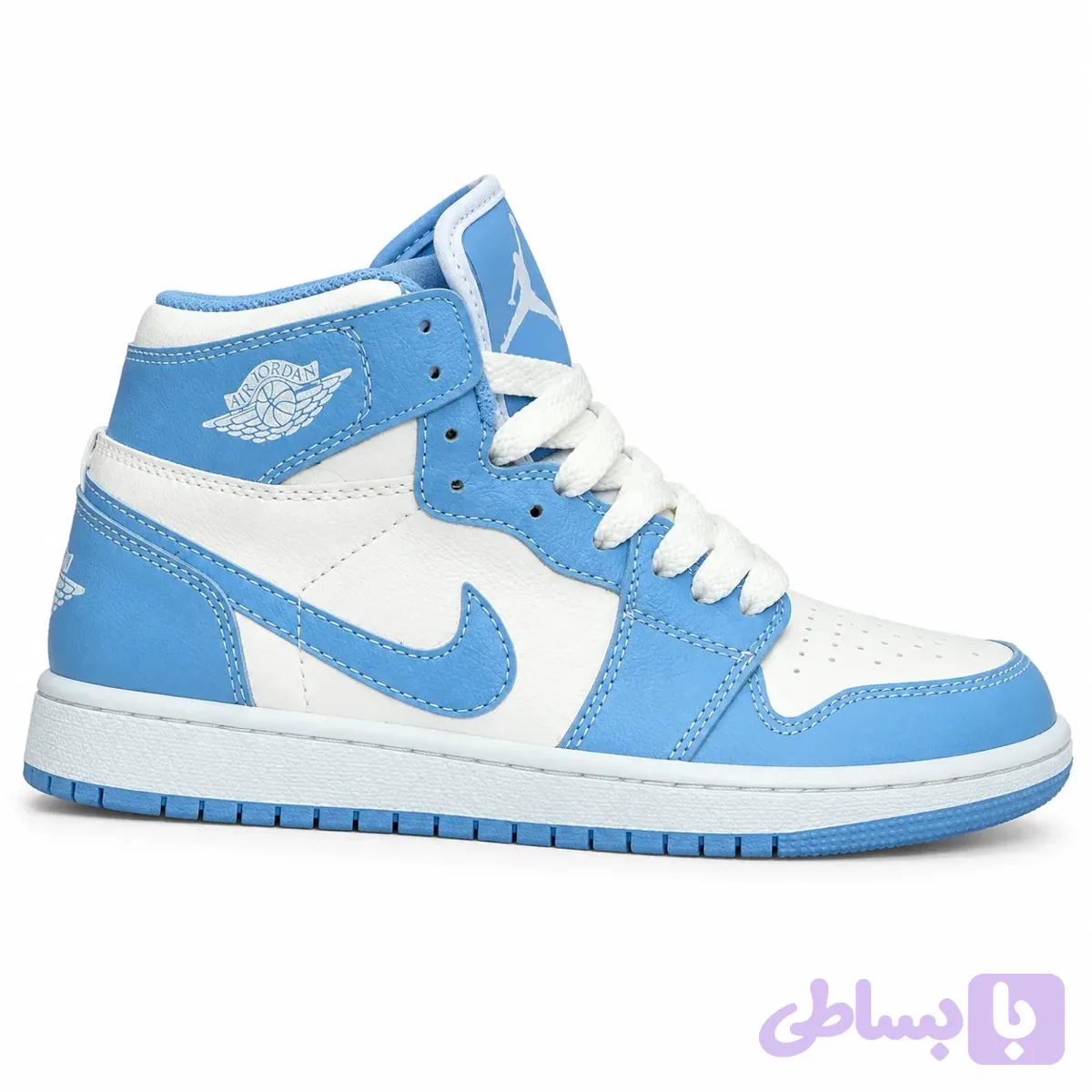 کتونی نایک جردن 1 ساقدار سفید آبی سایز 37 تا 40 | Nike Jordan 1 white blue
