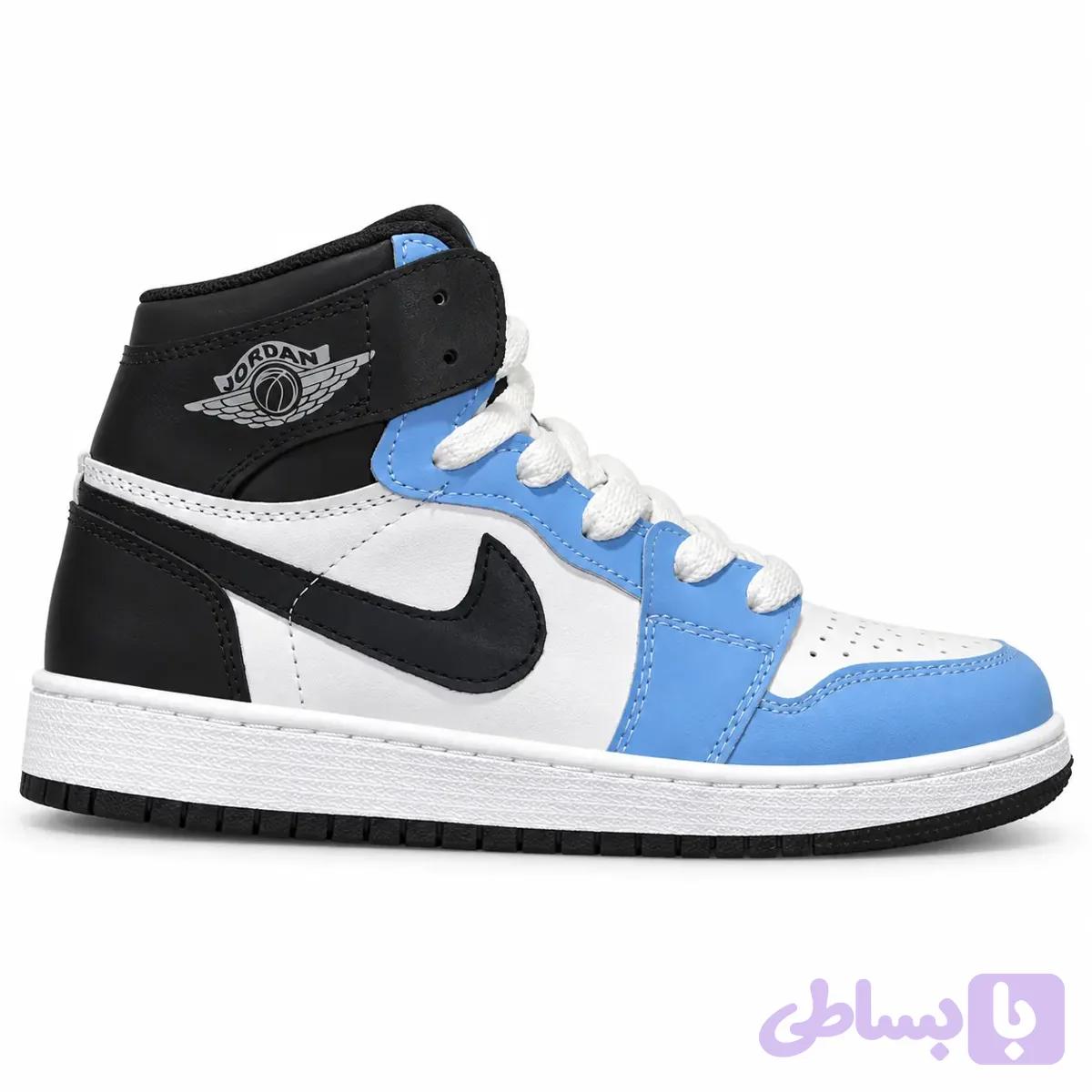 کتونی نایک جردن 1 ساقدار مشکی آبی سفید سایز 37 تا 40 | Nike Jordan 1 blue white black