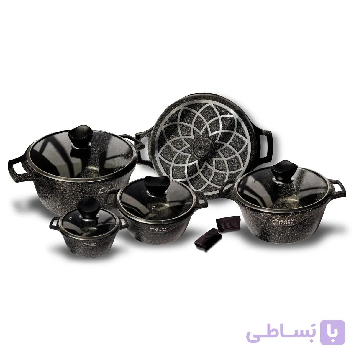 سرویس قابلمه چدن طرح گرانیت ست 10 پارچه برند ایزی کوک — تصویر 1