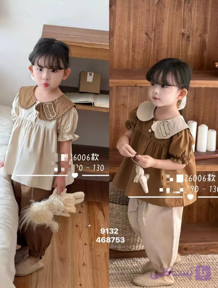 ست شومیز و شلوار کتان دخترانه  وارداتی کد 26006  مدل Style Fashion