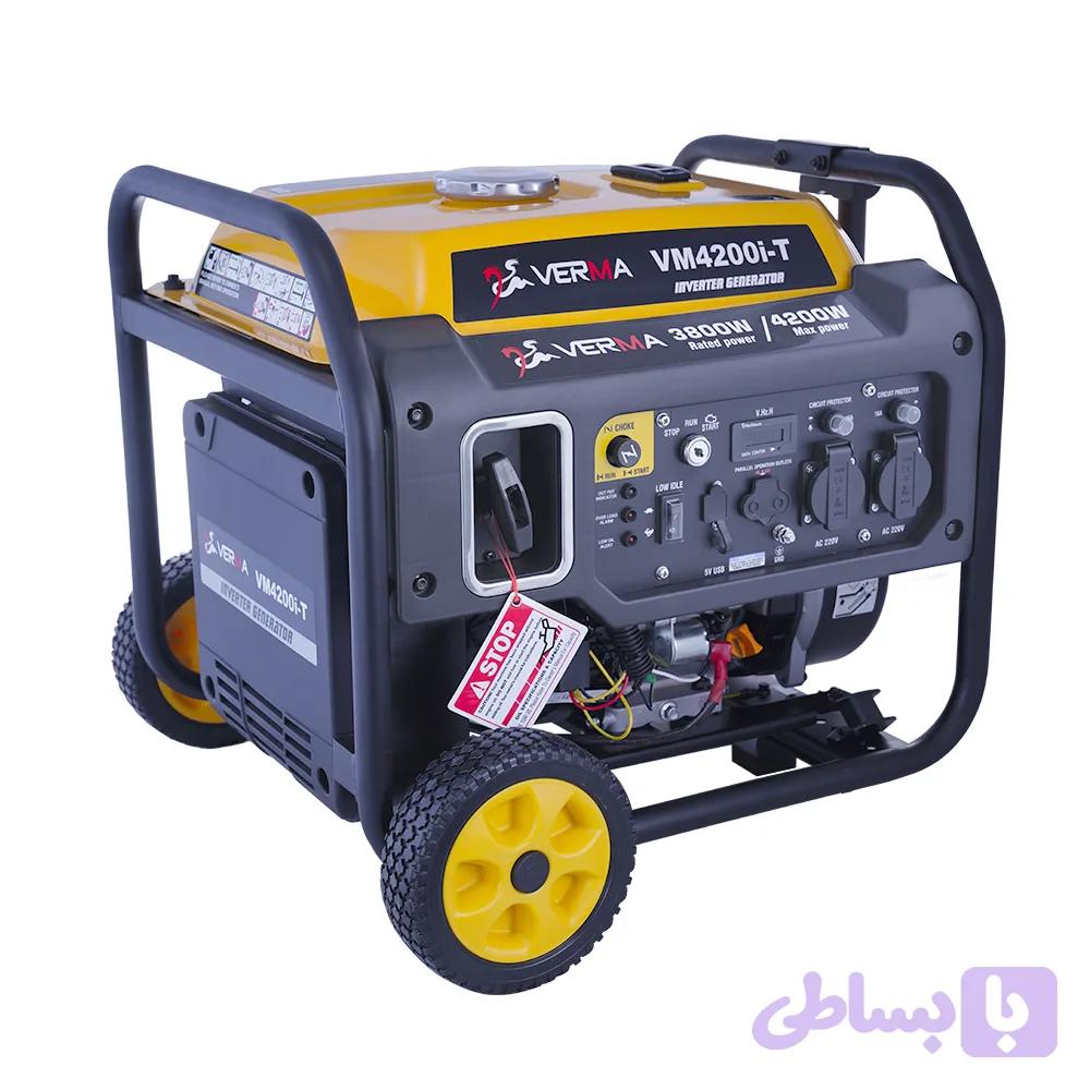 موتور برق ورما ۴/۲ کیلووات بنزینی اینورتردار فریم باز تکفاز استارتی VERMA-VM4200i-T | موتوربرق بنزینی ۴ هزار و ۲۰۰ وات تک فاز دیجیتال ۴۲۰۰