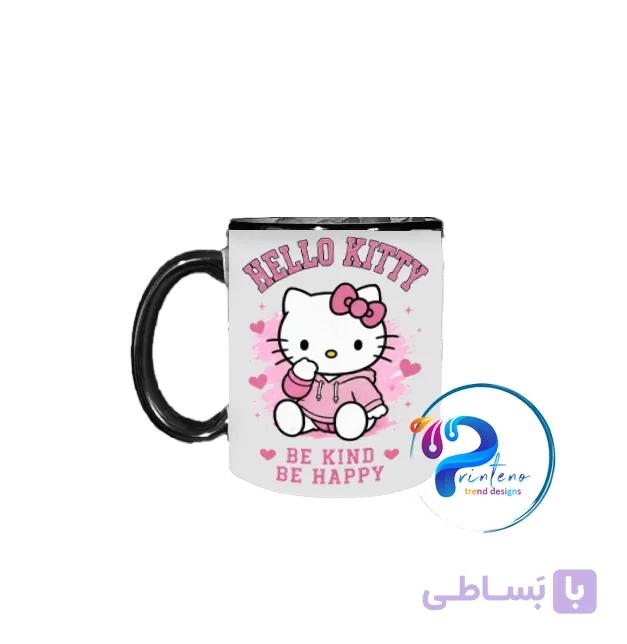 ماگ طرح هلو کیتی | Be Kind Be Happy | دسته مشکی | چاپ سابلیمیشن | هدیه دخترانه