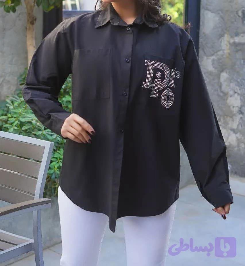 شومیز مشکی نگیندار جلو دکمه — تصویر 1