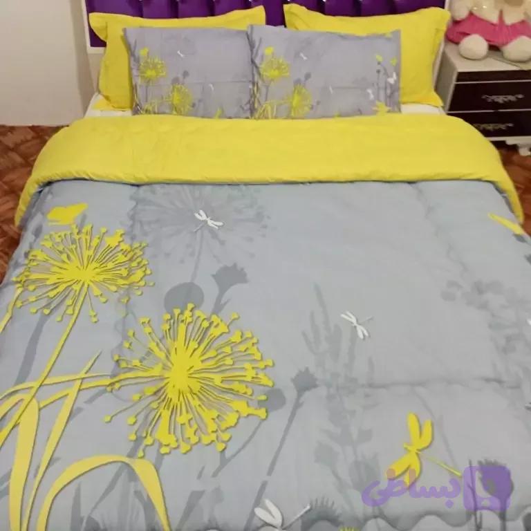 روتختی دونفره طرح قاصدک کد D88 الیاف ویسکوز350گرمی نقره ای زردترکسان