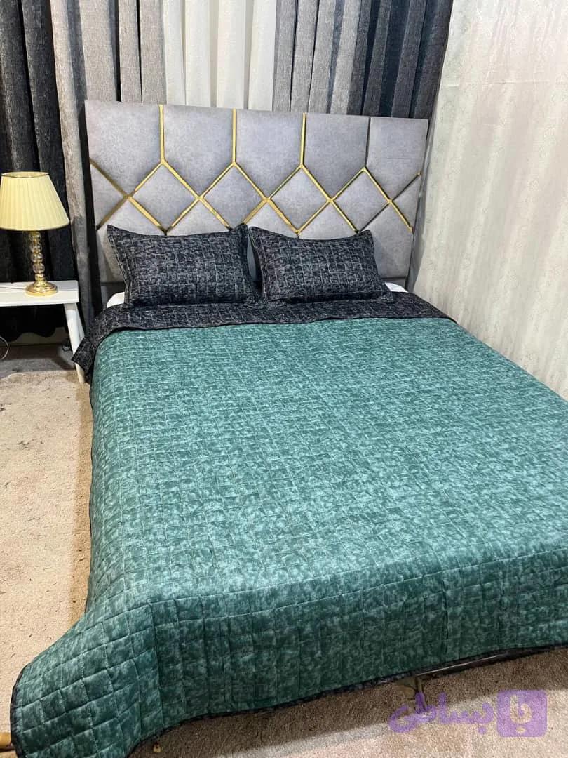 سرویس روتختی بهاره پنبه دوزی نخ پتینه ۴ تکه دو رو مشکی سبز