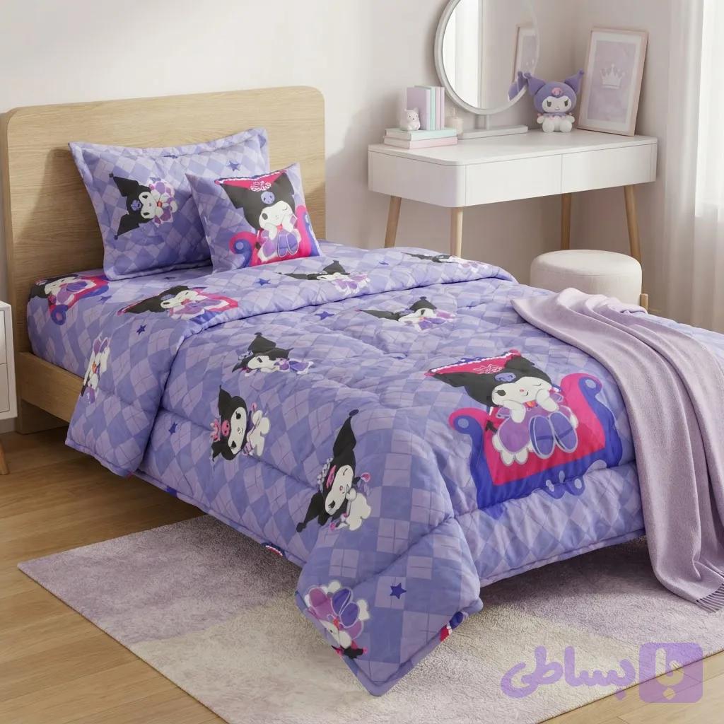 روتختی یکنفره 4تکه میکرو عروسکی دخترانه طرح کرومی بنفش رادمهر