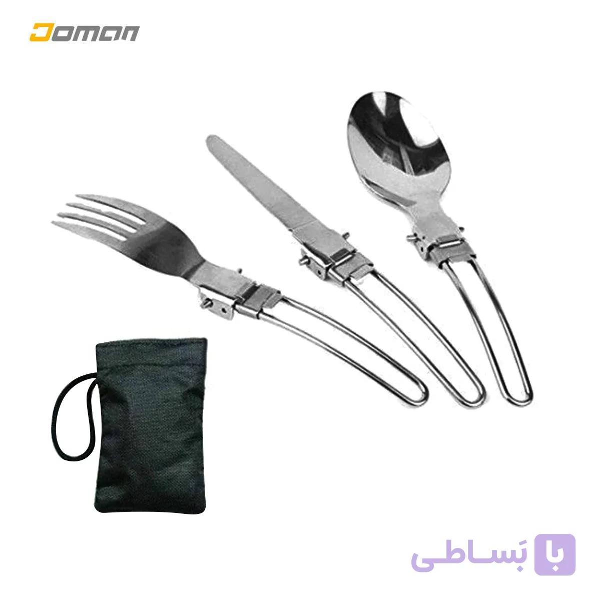 قاشق چنگال کارد؛ کوهنوردی و طبیعت گردی مدل: سِت سه تکه ای استیل دسته تاشو — تصویر 1