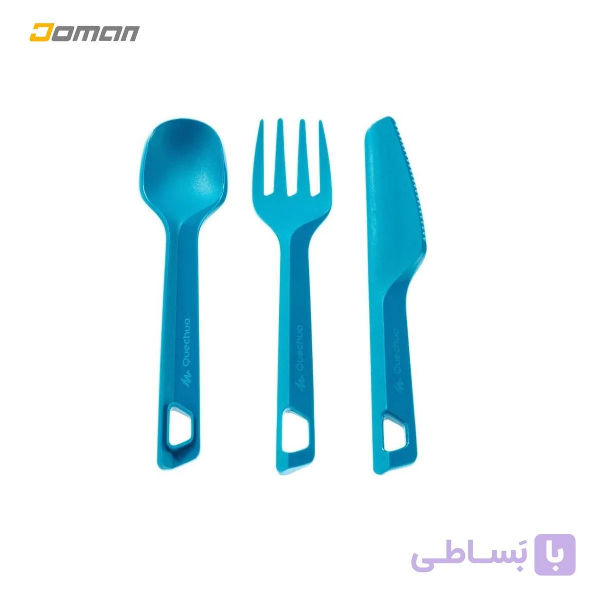 قاشق چنگال کارد کوهنوردی و طبیعت گردی کچوا مدل سِت سه تکه ای پلاستیک کاتلری — تصویر 1
