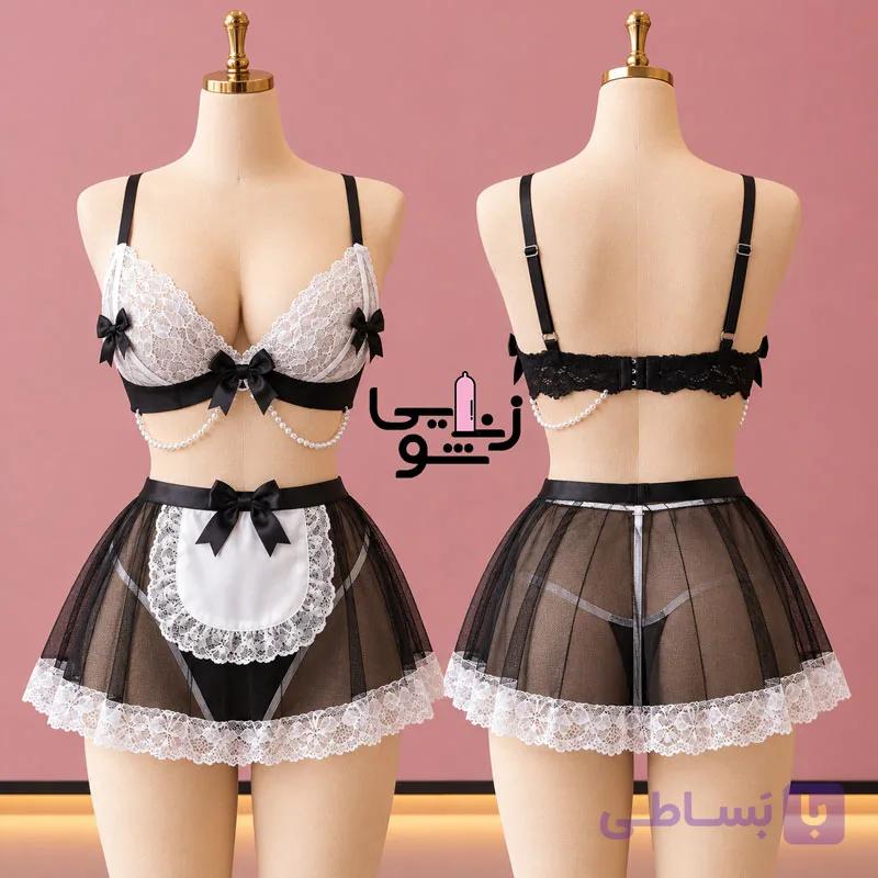 کاستوم خدمتکاری مرواریدی مشکی کد 7004 — تصویر 1
