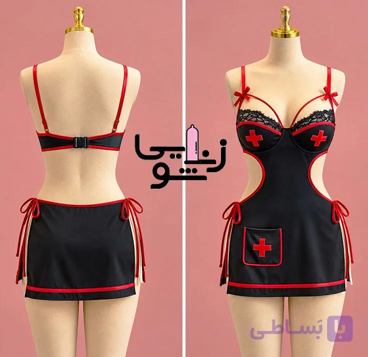 کاستوم پرستاری فنردار تیفا کد 2051 مشکی — تصویر 1