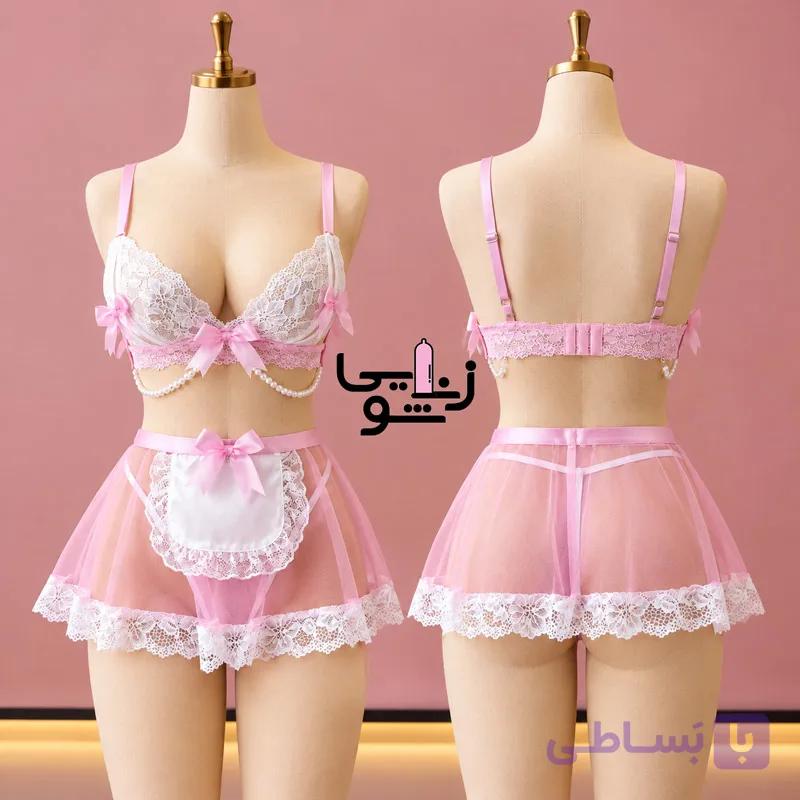کاستوم خدمتکاری مرواریدی کد 7004 صورتی — تصویر 1