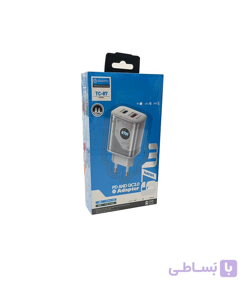 آداپتور شارژر دو پورت تایپ سی Soloffer TC-87 PD 67W — تصویر 1