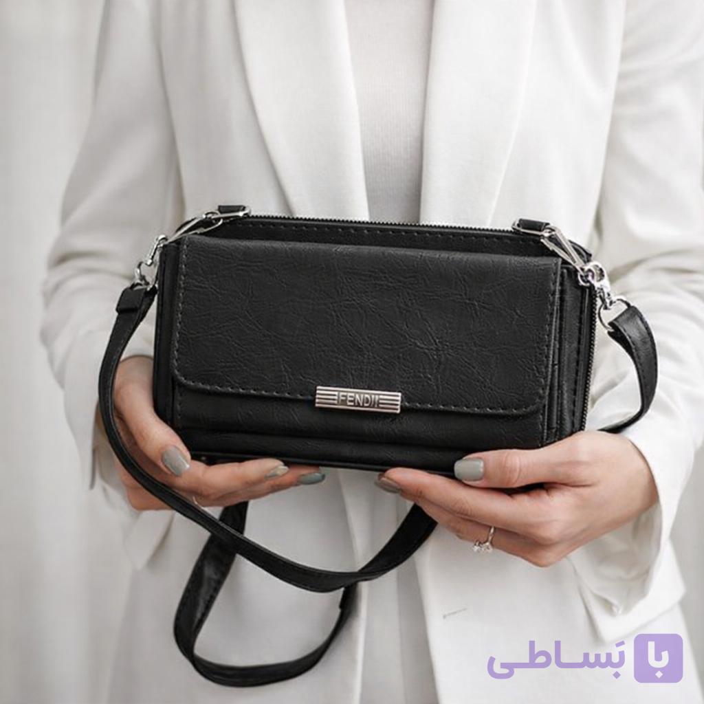 کیف پاسپورتی زنانه مشکی فندی کد 1001 — تصویر 1