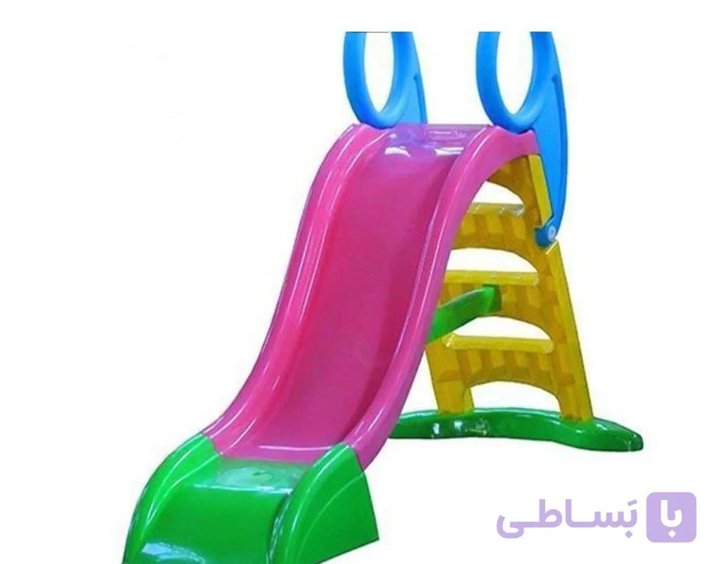سرسره کودک حفاظدار سه پله باران رنگ صورتی مامزنینی