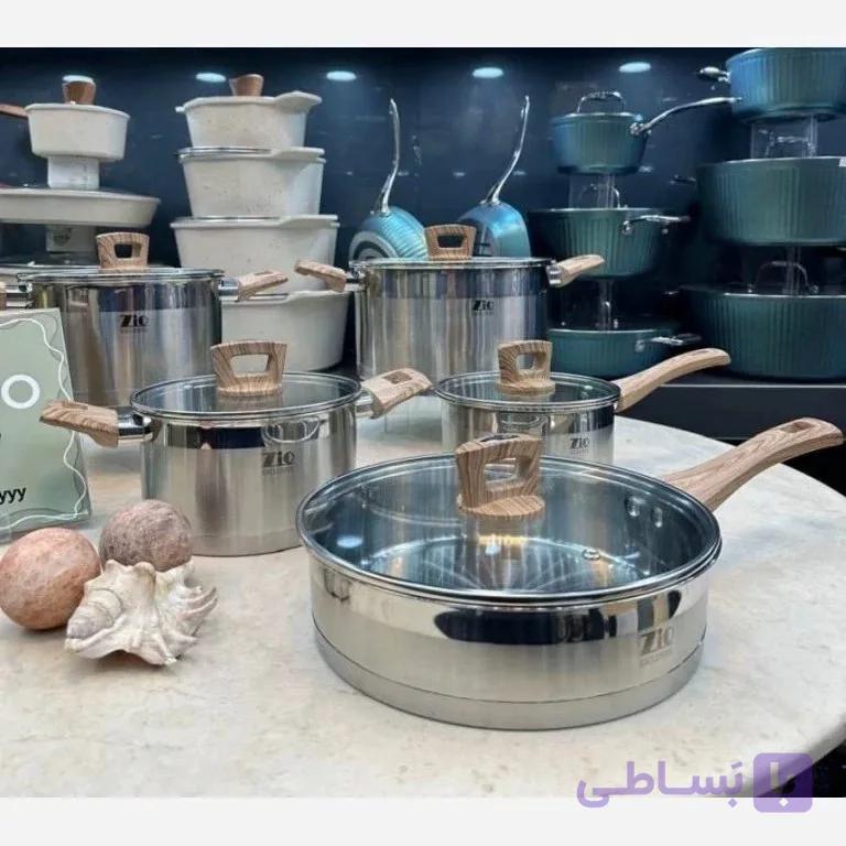 سرویس قابلمه استیل زیو مدل Z-1510 ظرفیت ۱۰ پارچه