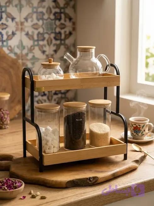 استند رومیزی کابینتی 2طبقه چوب و فلز — تصویر 1