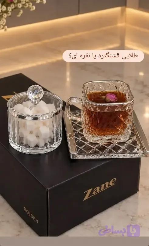 فنجان نعلبکی بلور وارداتی در 2 رنگ — تصویر 1