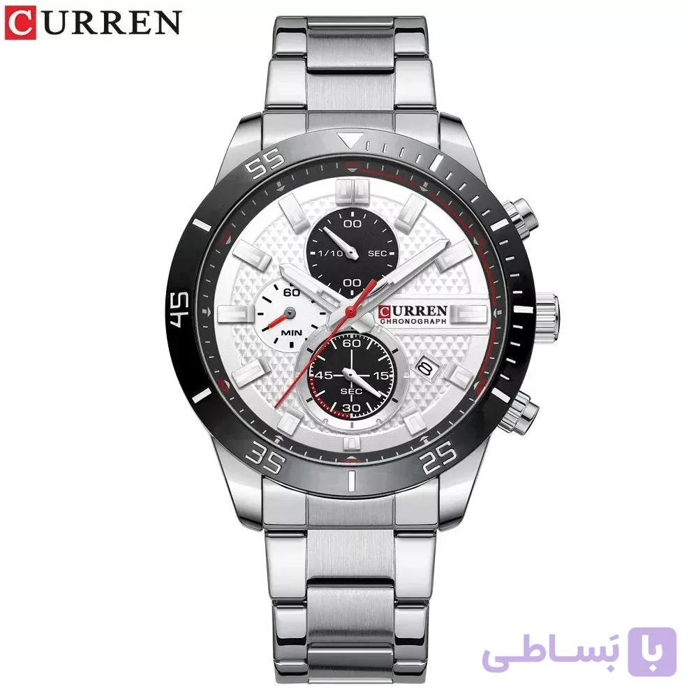ساعت مچی مردانه کارن مدل ۸۴۱۷ سه موتور فعال بند استیل صفحه سفید — تصویر 1