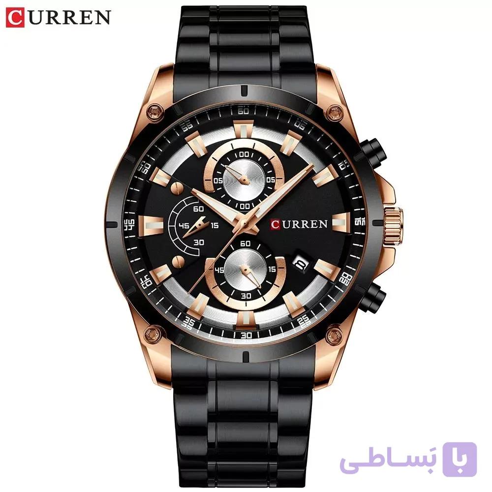 ساعت مچی مردانه کارن مدل ۸۳۶۰ سه موتور فعال قاب رزگلد صفحه و بند مشکی — تصویر 1