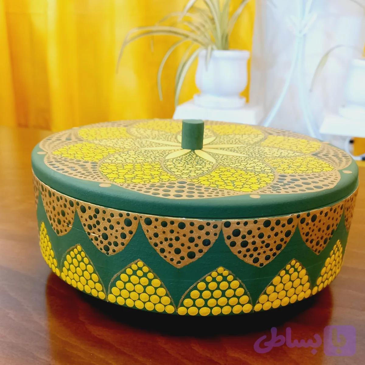آجیل خوری چوبی سبز | طرح ماندالا و دات ماندالا | ارسال رایگان