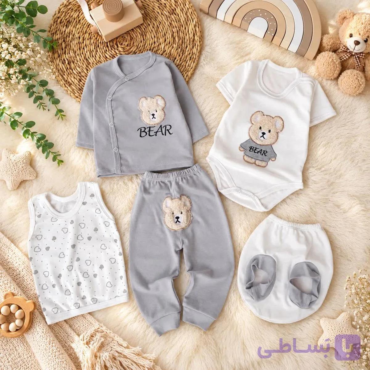 ست لباس 5 تکه bear پشمالو رنگ طوسی لیونا — تصویر 1