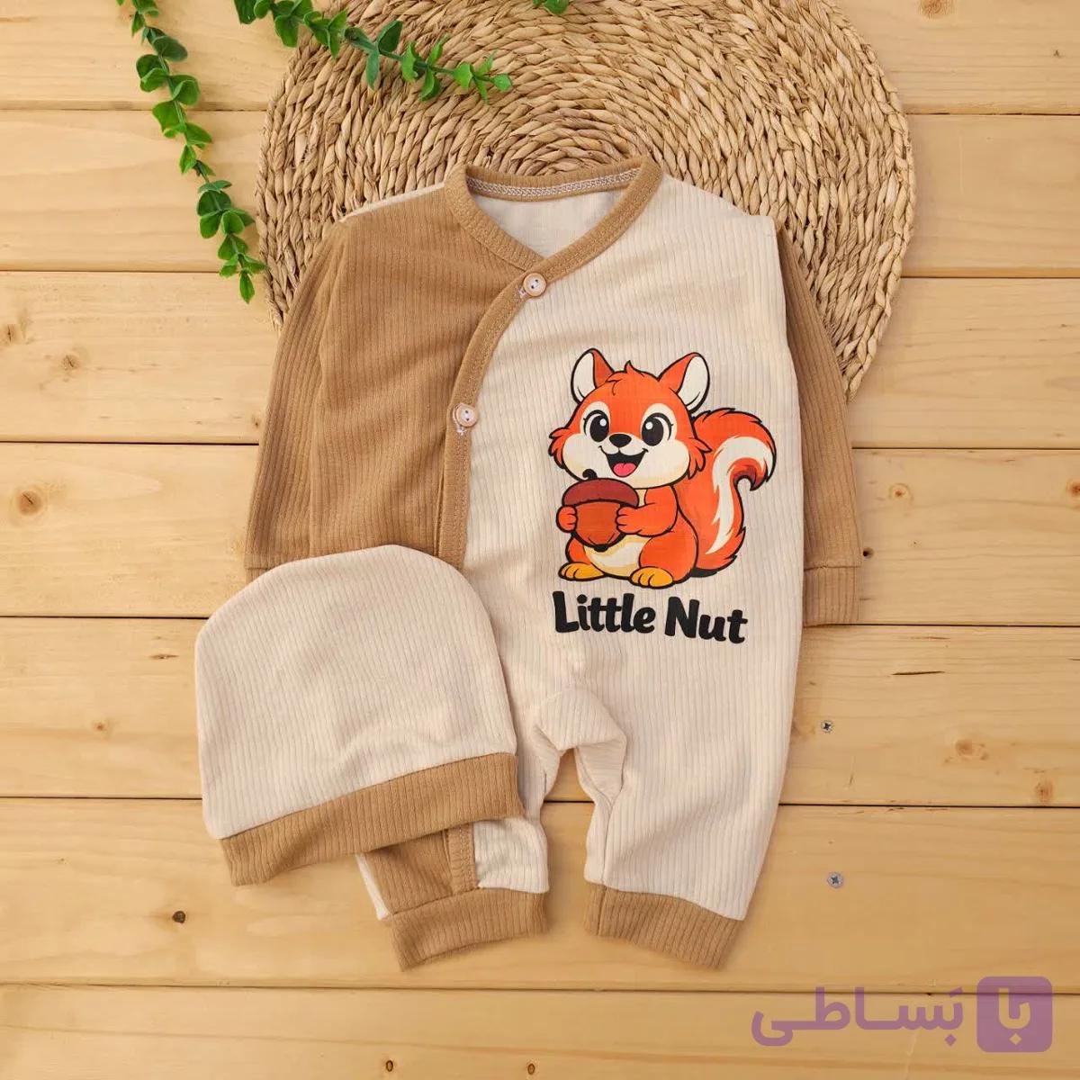 سرهمی کلاه دار کبریتی دکمه ای طرح سنجاب کرم نی نی روز — تصویر 1