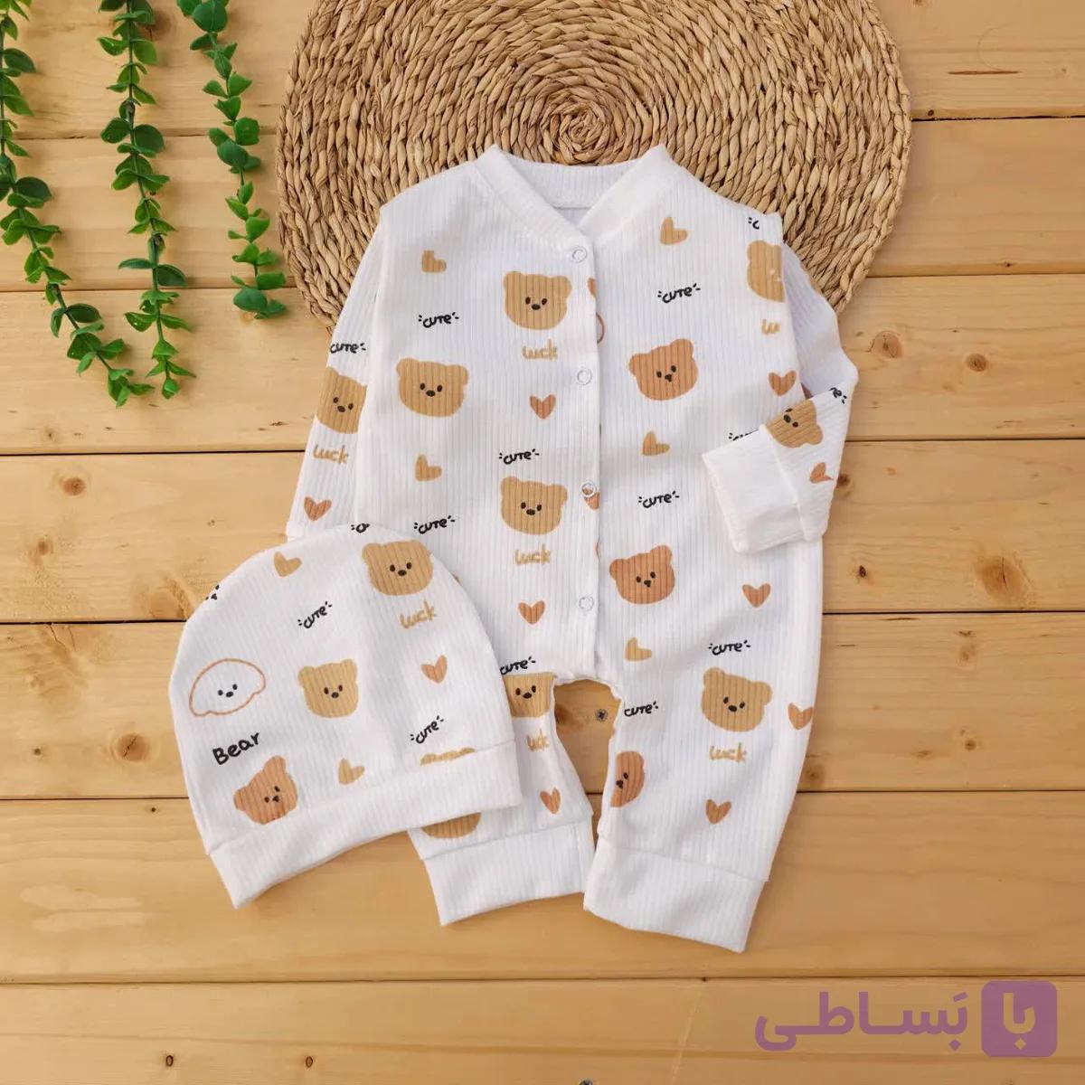 سرهمی کلاه دار کبریتی طرح خرس Cute زمینه سفید نی نی روز — تصویر 1